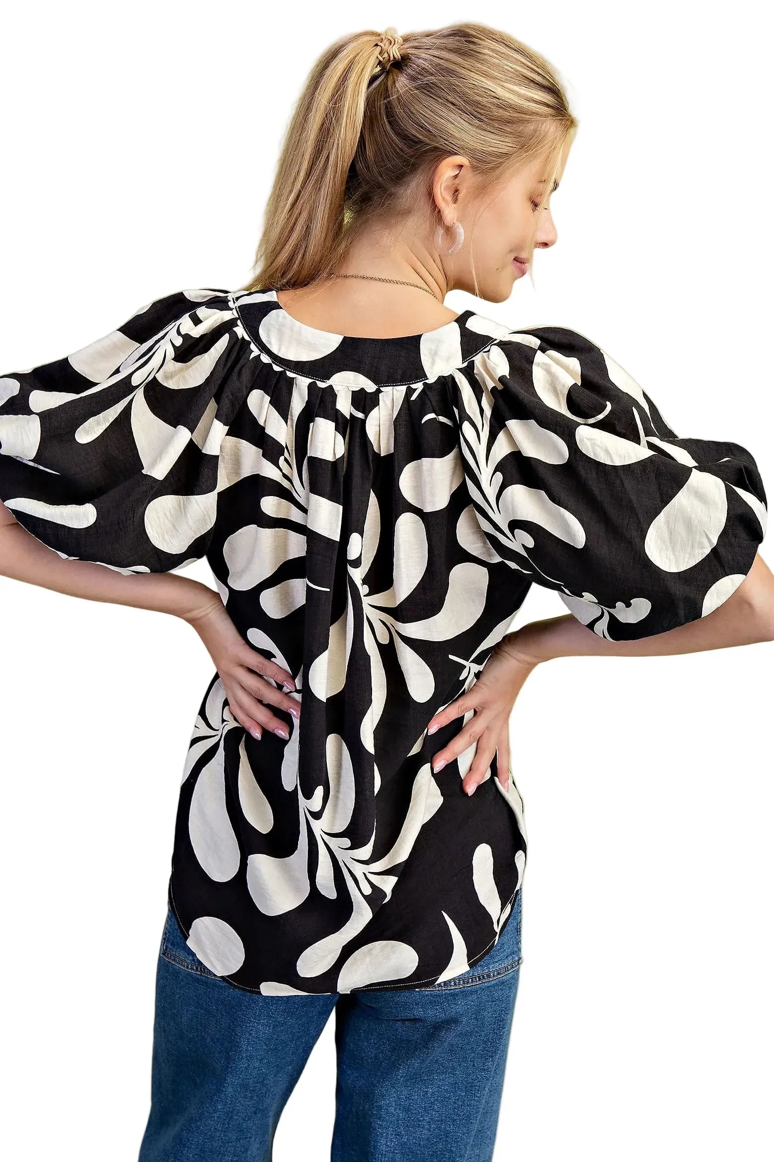 Women's Gigio Olive Or Black Mix Printed Slit Neck Top