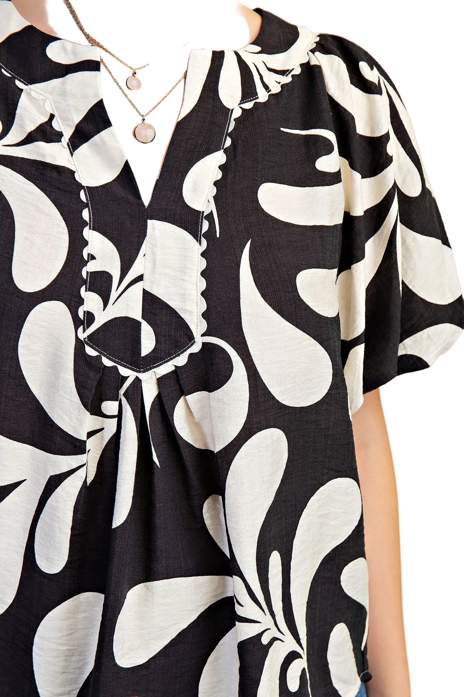 Women's Gigio Olive Or Black Mix Printed Slit Neck Top