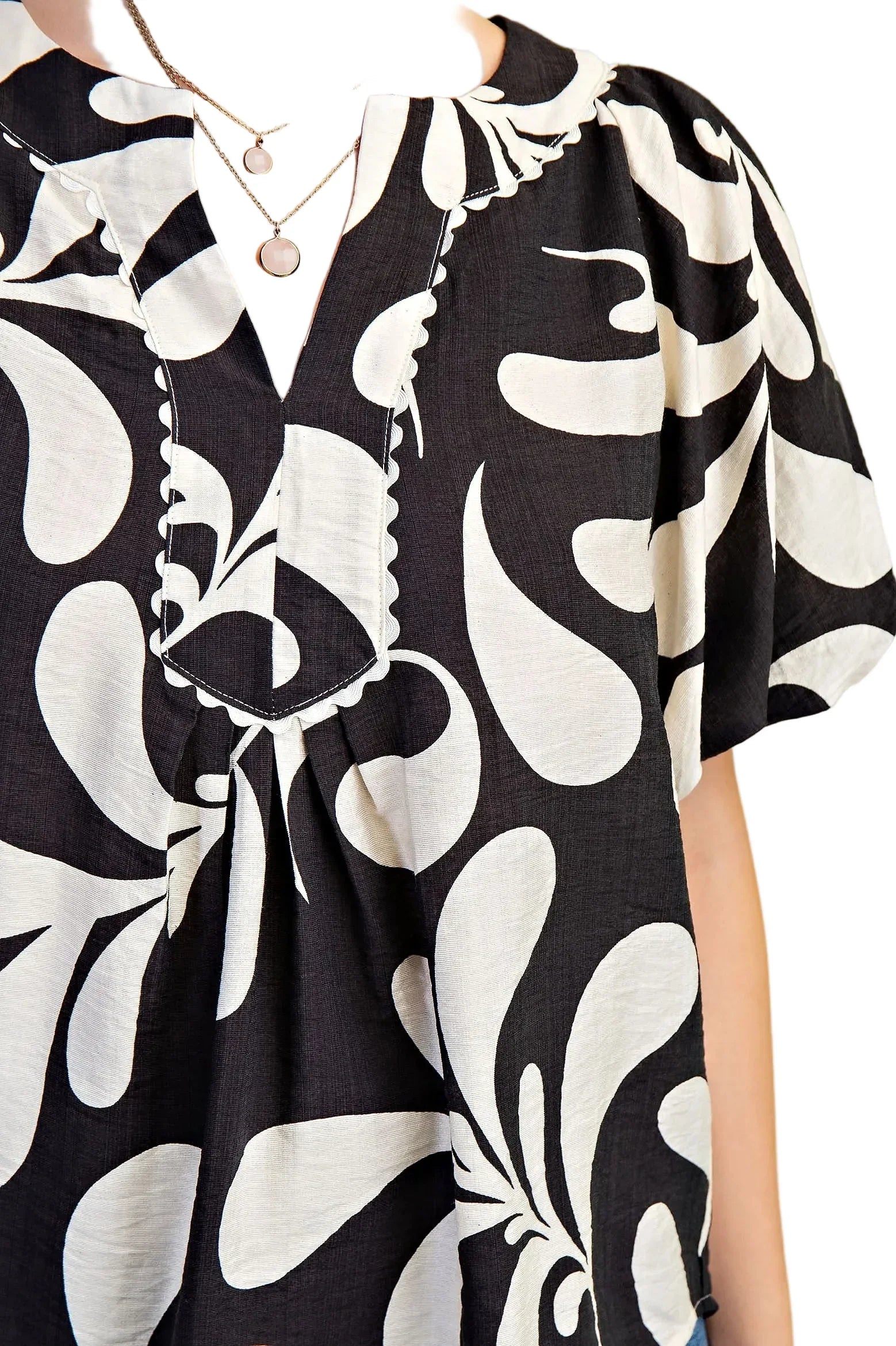 Women's Gigio Olive Or Black Mix Printed Slit Neck Top