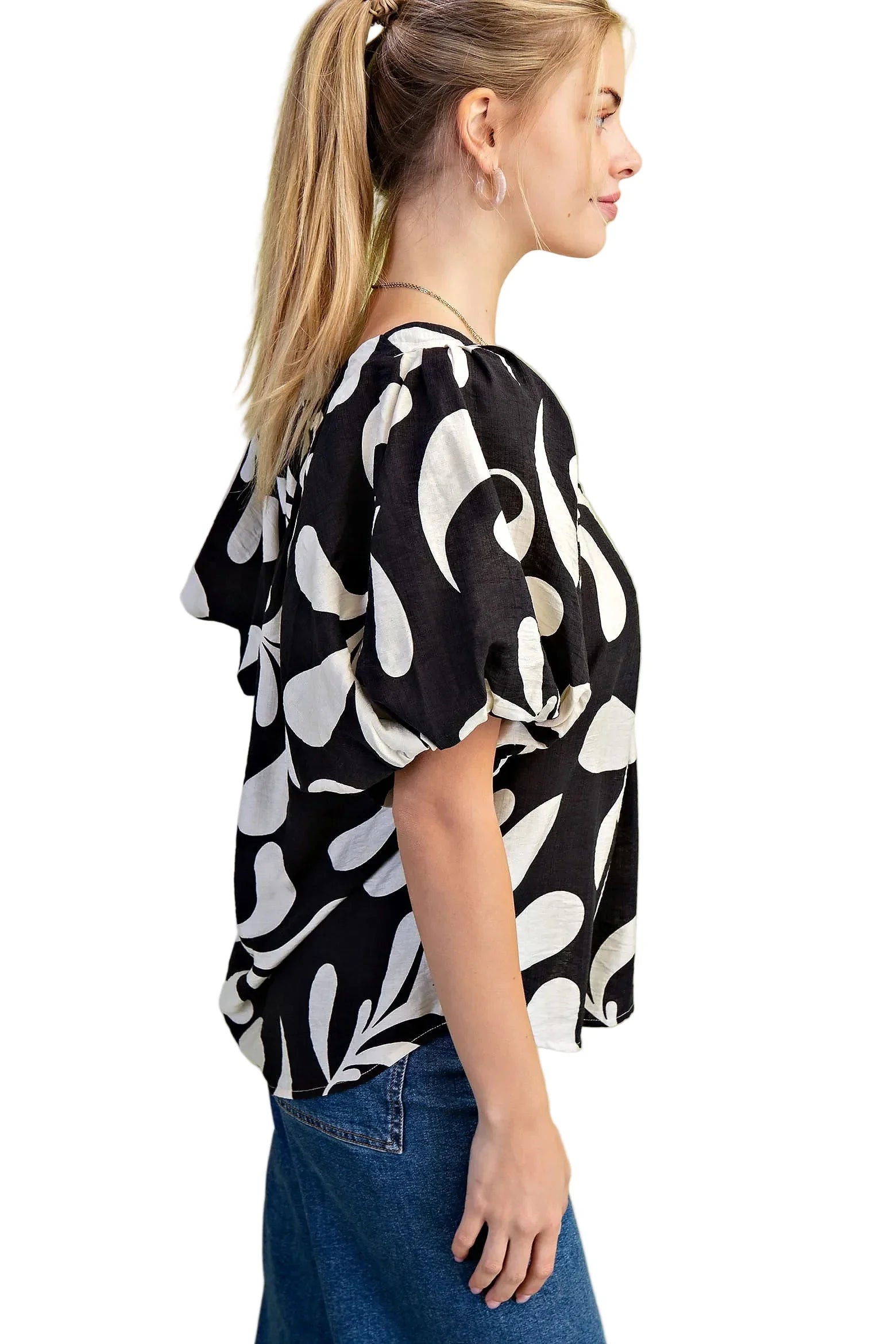 Women's Gigio Olive Or Black Mix Printed Slit Neck Top