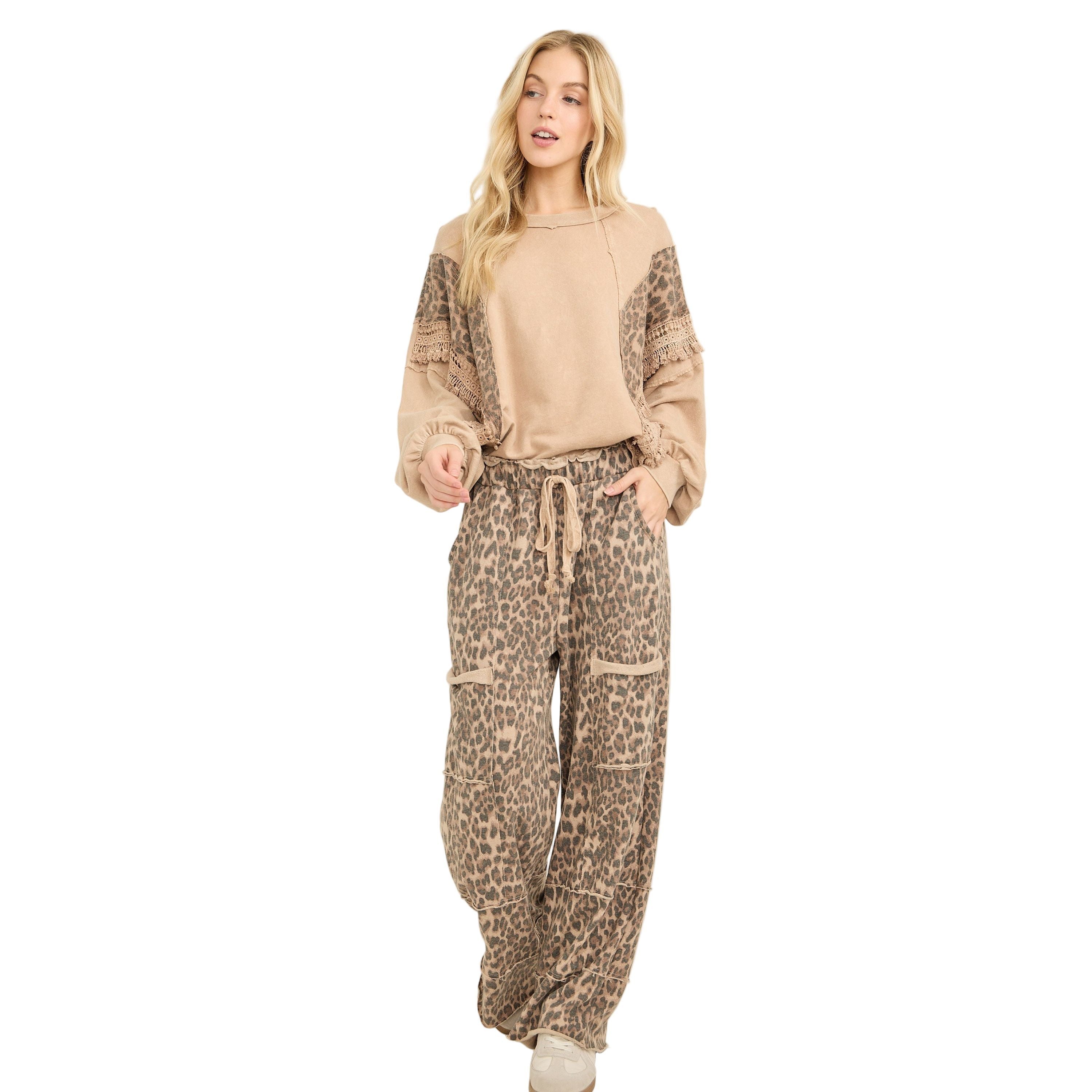 Mineral Washed Cheetah Leopard Fringe Tassel Top