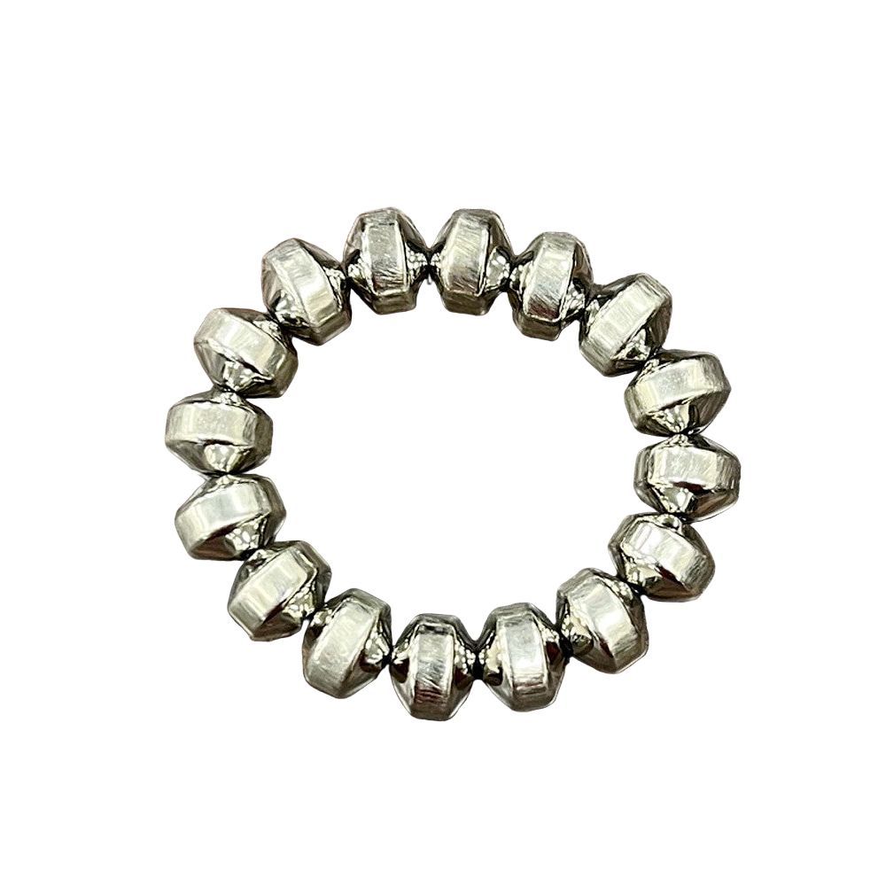 Women's Isac Handmade 12mm Silver Navajo Bead Stretch Bracelet
