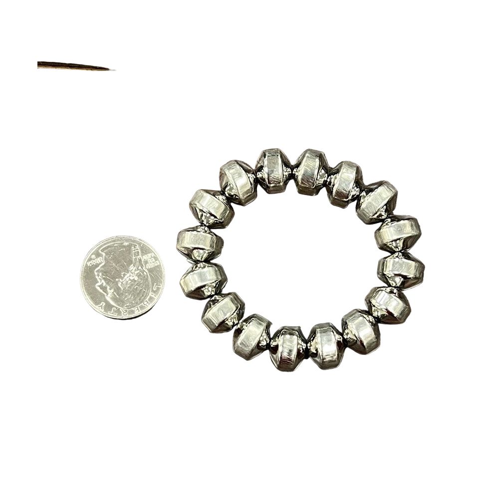 Women's Isac Handmade 12mm Silver Navajo Bead Stretch Bracelet