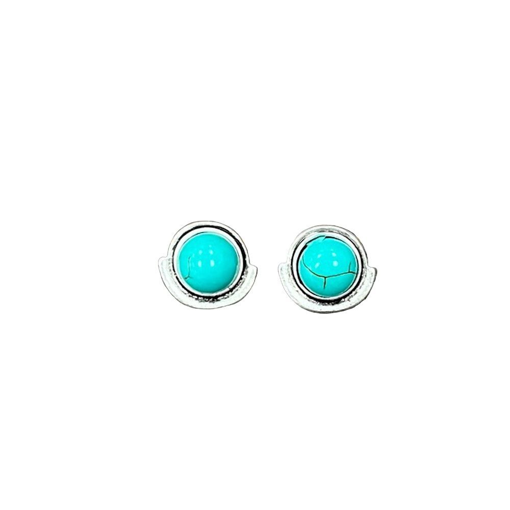 Women's Isac .5" Long 8mm Round Turquoise Stud Earrings