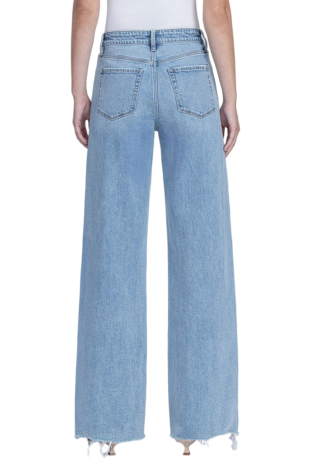 Women's Flying Monkey High Rise Medium Light Wash Raw Hem Wide Jeans F9053