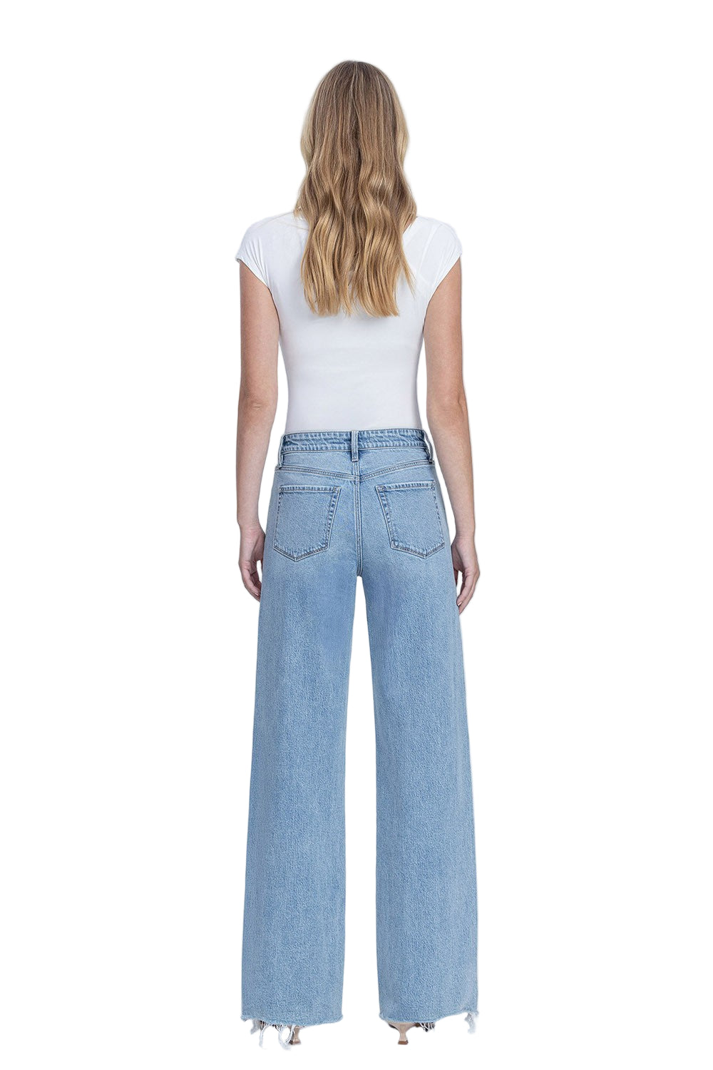 Women's Flying Monkey High Rise Medium Light Wash Raw Hem Wide Jeans F9053