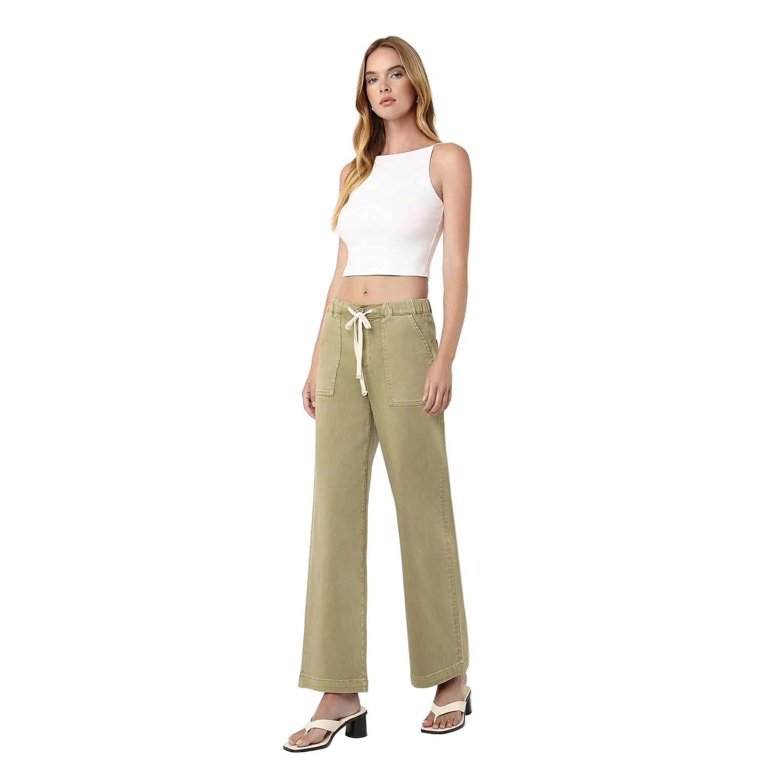 Women's Vervet High Rise Elastic Drawstring Wb Baggy Wide Jeans V3798HRB