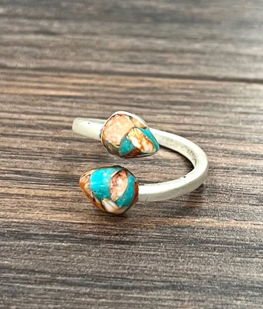 Women's Isac 12mm Drop Gemstone, Brass Adjustable Rings 750567