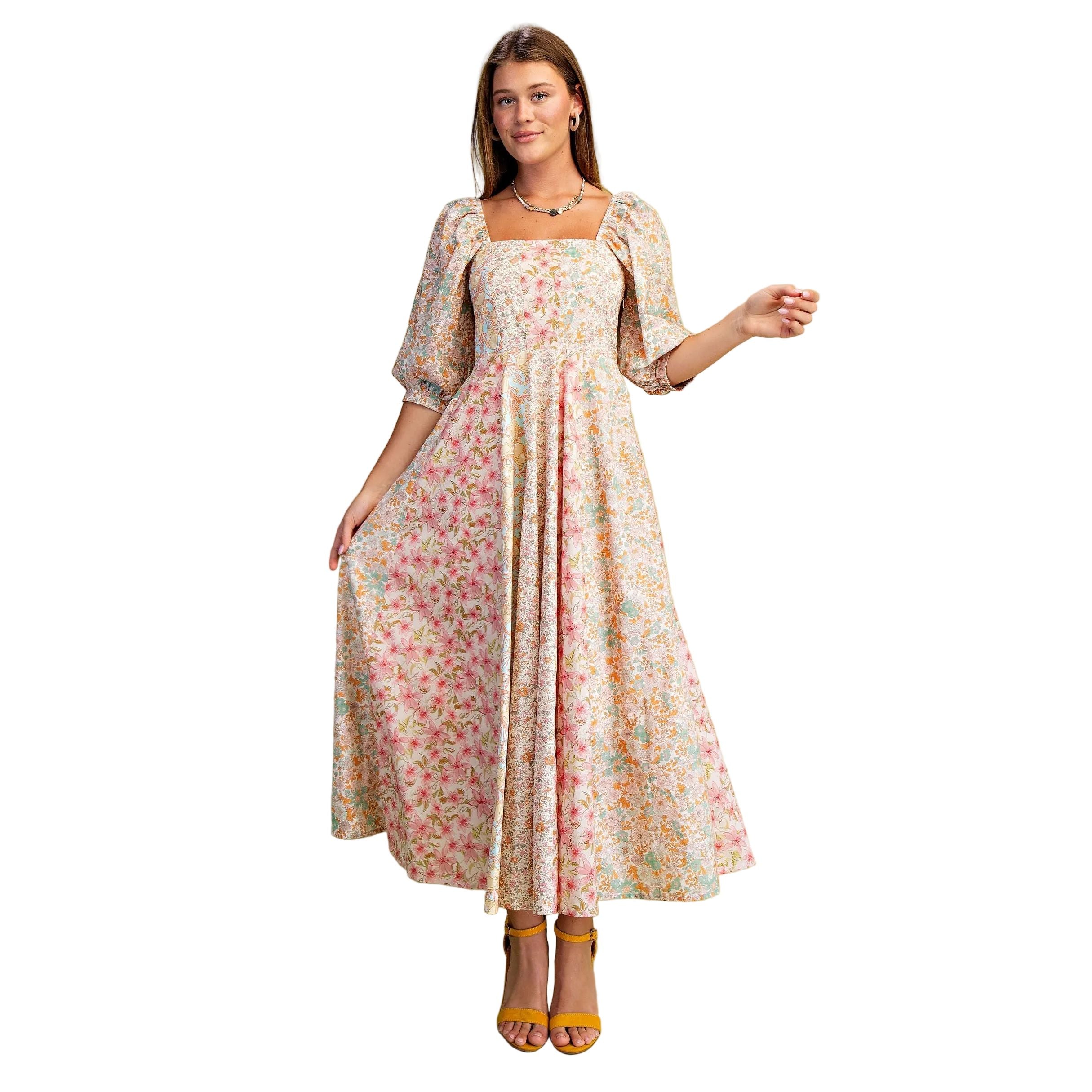 Women's Rose Mixed Floral Midi Dress TE1701 – Crazy House Western Wear