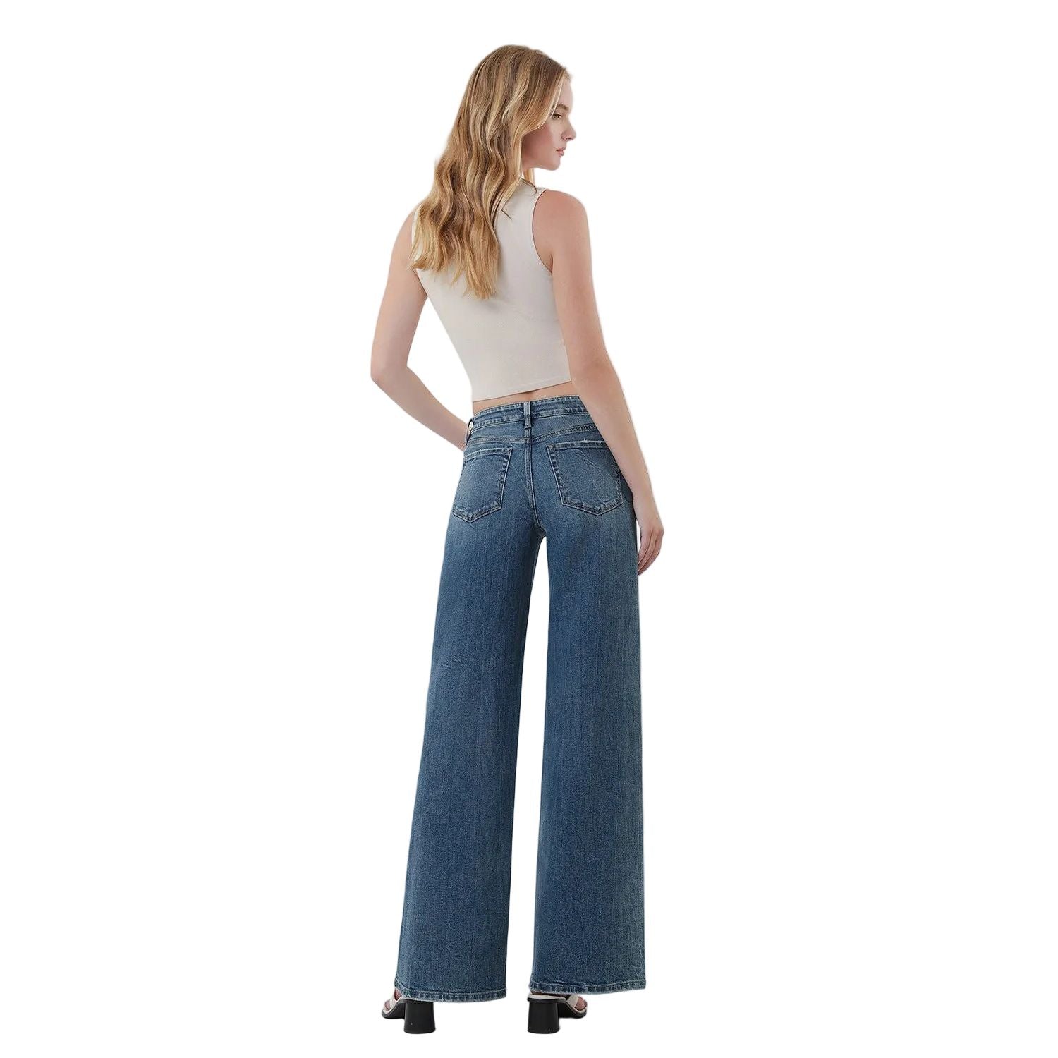 Women's Flying Monkey Mid Rise Medium Dark Wash Wide Leg Jeans F6408