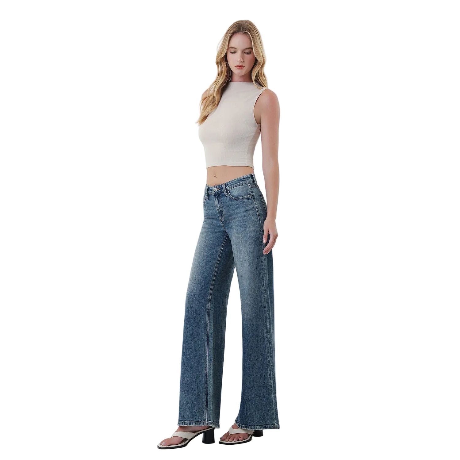 Women's Flying Monkey Mid Rise Medium Dark Wash Wide Leg Jeans F6408