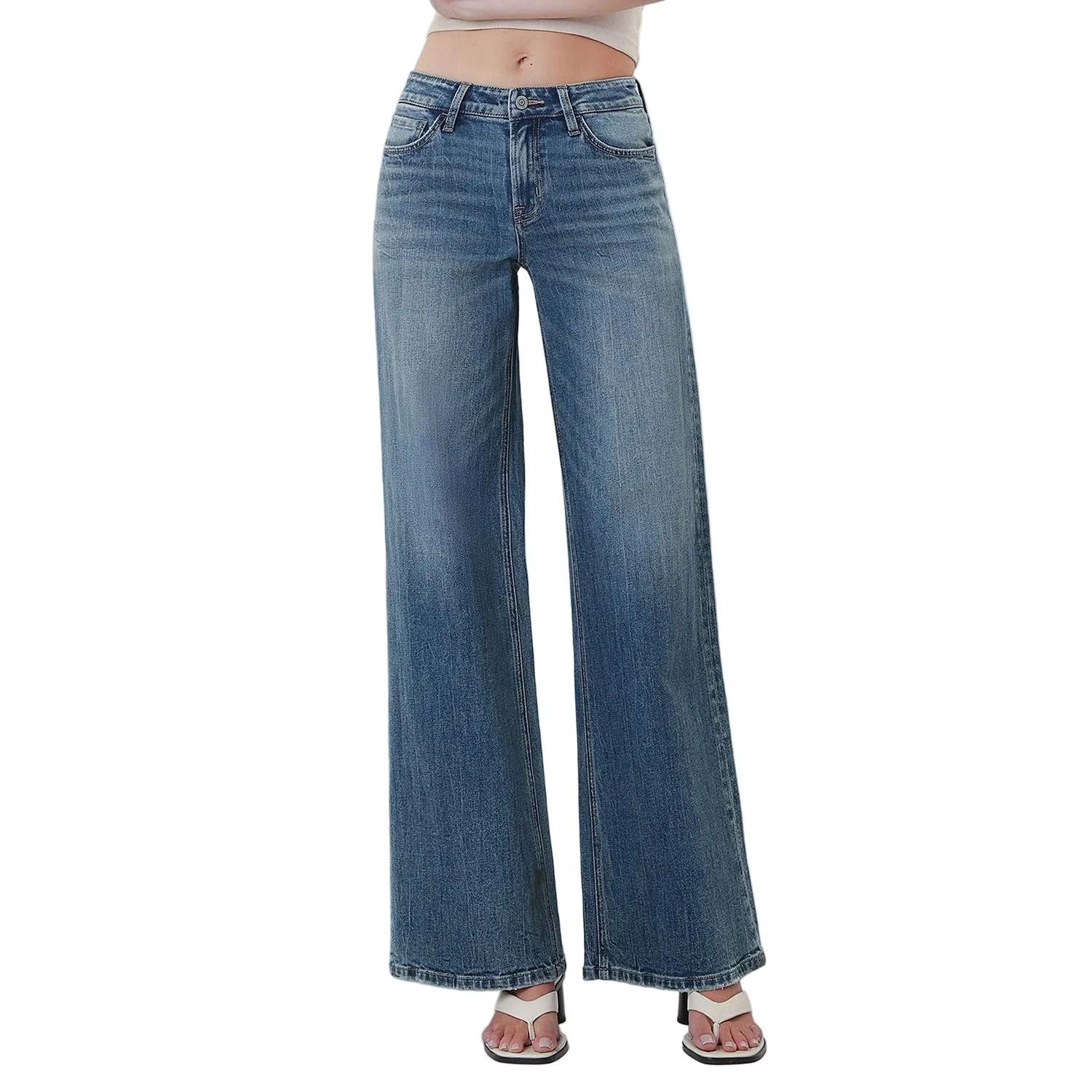 Women's Flying Monkey Mid Rise Medium Dark Wash Wide Leg Jeans F6408