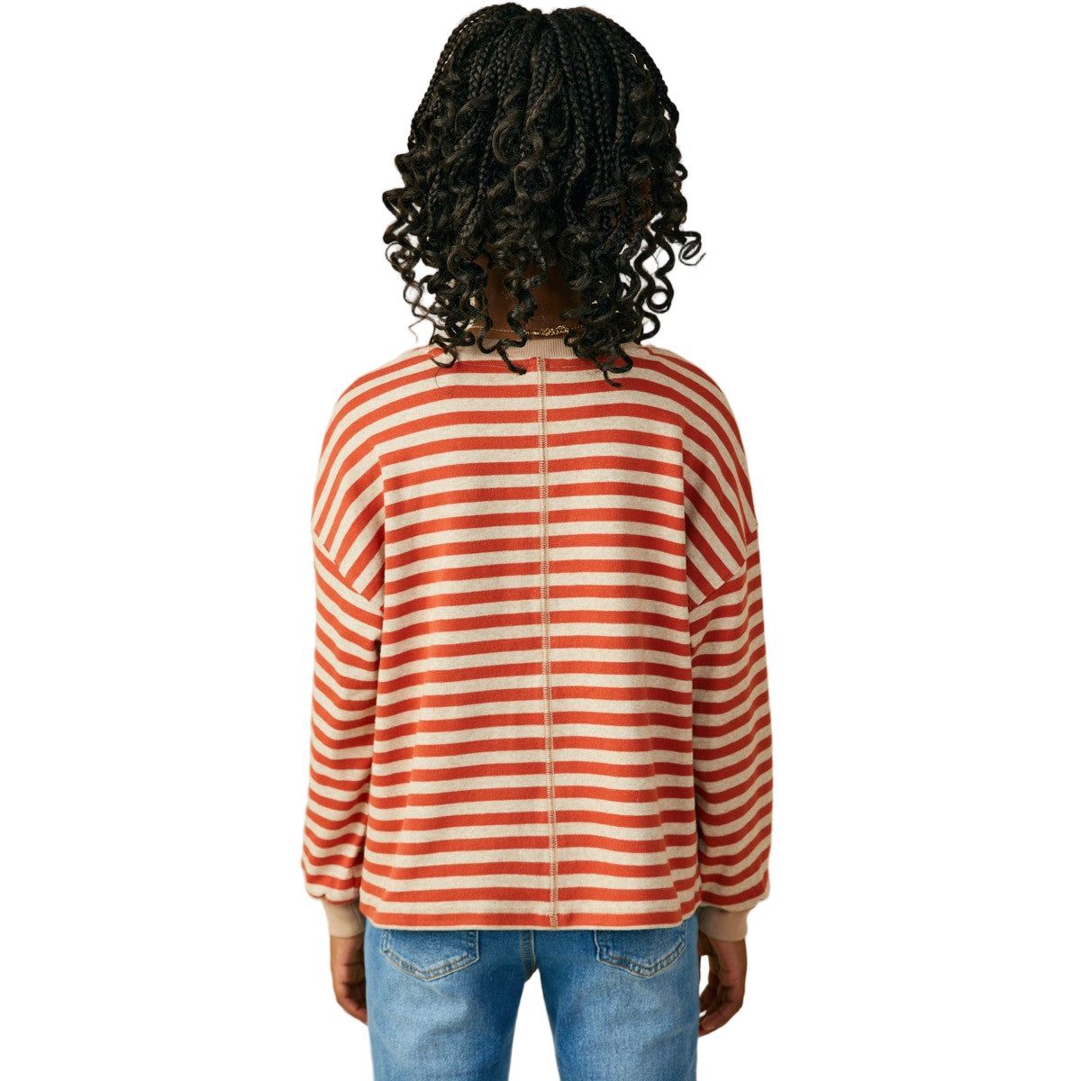 Girls Contrast Band Stitch Detail Striped Knit Top GY9726