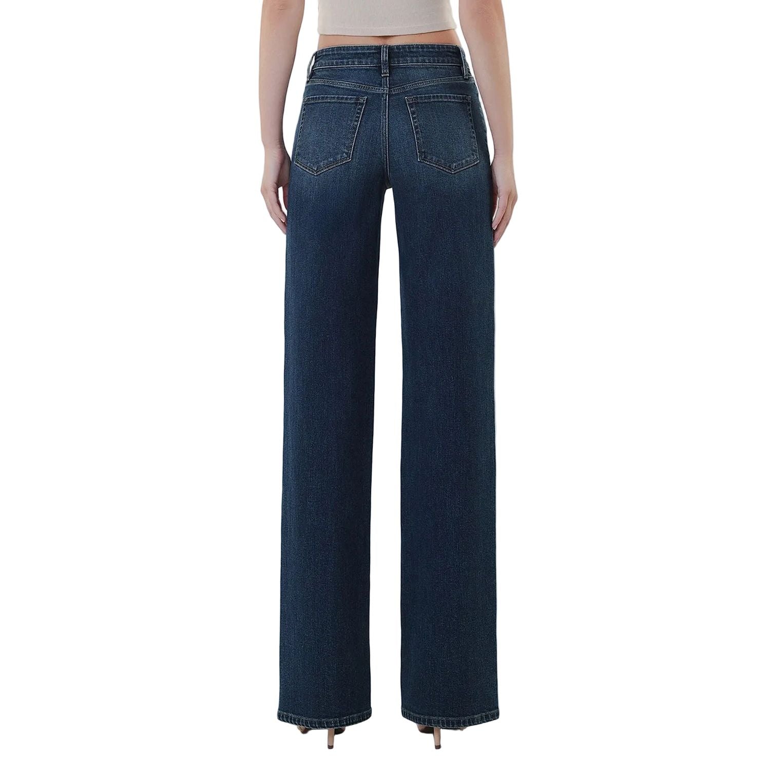 Women's Flying Monkey Mid Rise Full Length Dark Wash Wide Leg Jeans F6334