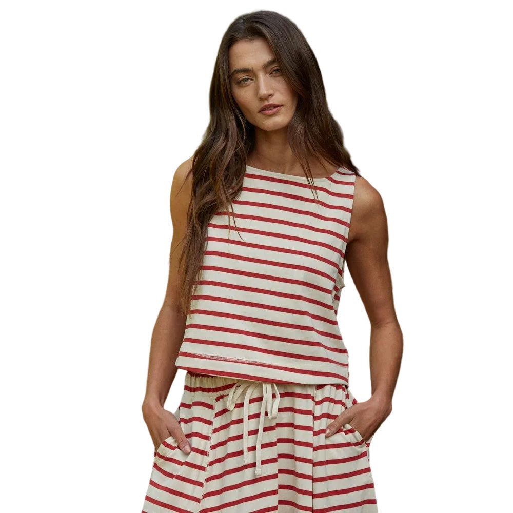 Women's By Together Sasha Red and White Striped Top L9205T