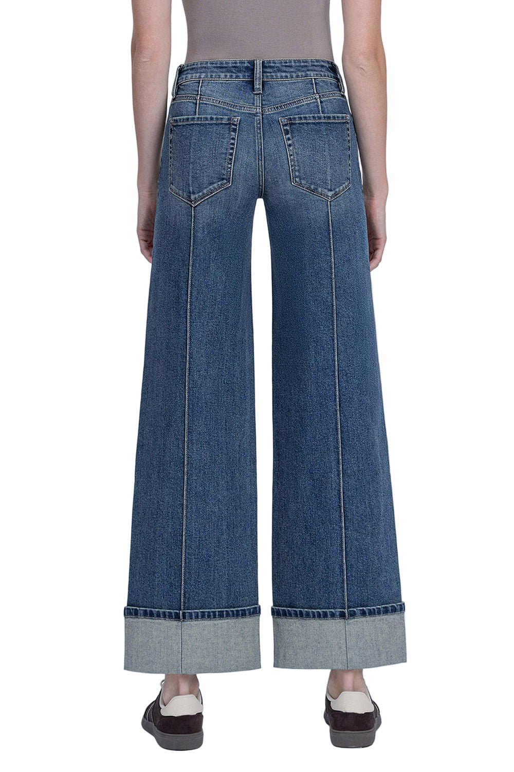 Mid Rise Pin Tuck Cuffed Baggy Wide Jeans