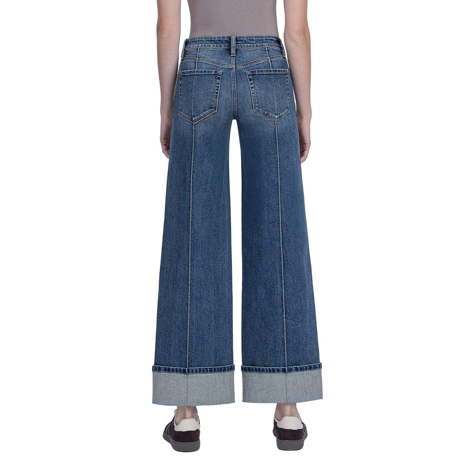 Mid Rise Pin Tuck Cuffed Baggy Wide Jeans