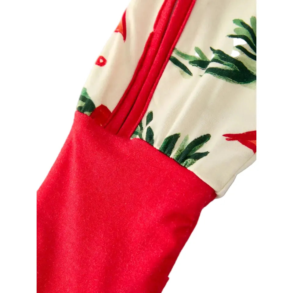 Girl's Christmas Bow and Holly Print Pajama Romper