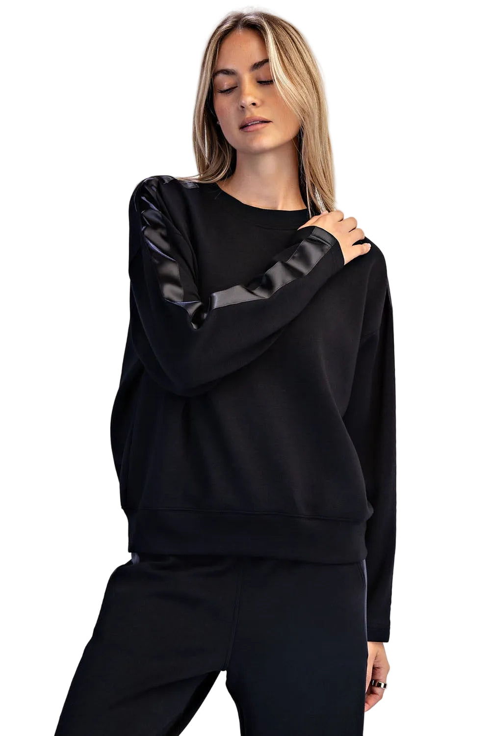 Women's Rae Mode Scuba Luxe Satin Crew Neck Pullover T0068