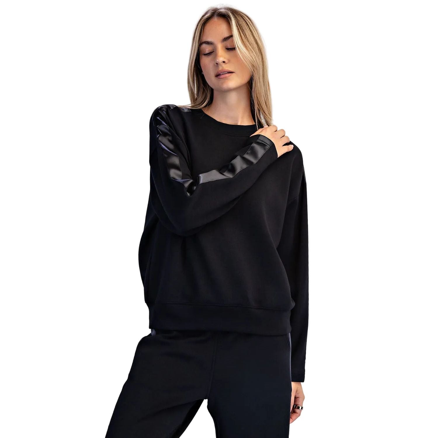 Women's Rae Mode Scuba Luxe Satin Crew Neck Pullover T0068