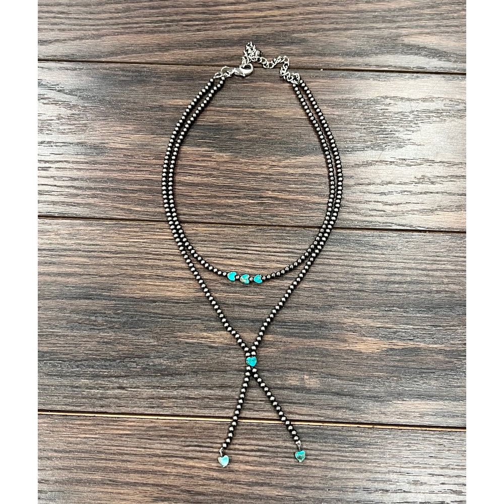 Women's Isac Handmade Polish Navajo Heart Gemstone Y-Necklace 739659