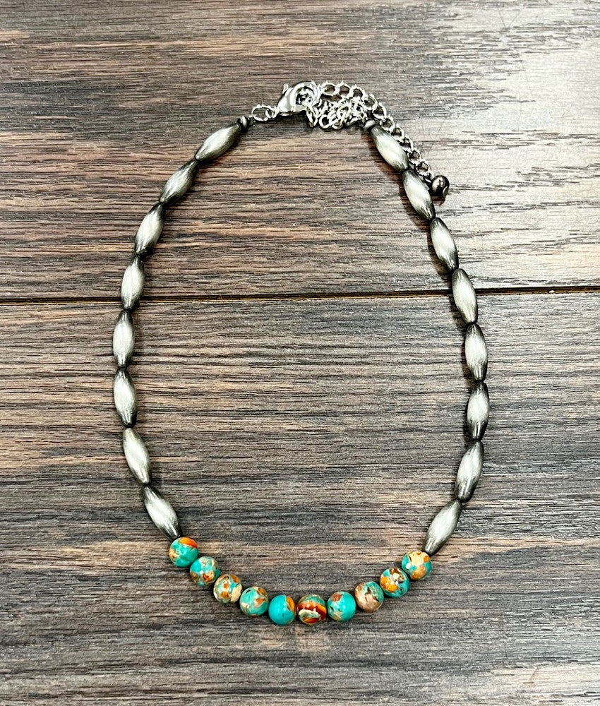 Women's Isac Handmade 15" Elongated Navajo Gemstone Necklace 739661