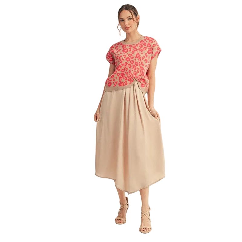 Women's Front Pleat Detail Solid Mix Match Dress G14402-DRESS