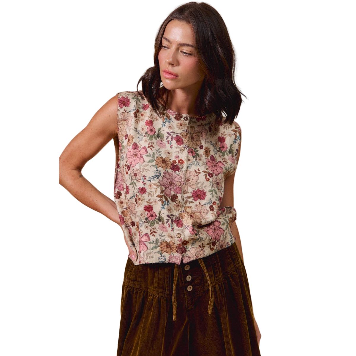 Women's Floral Print Button Sweater Vest