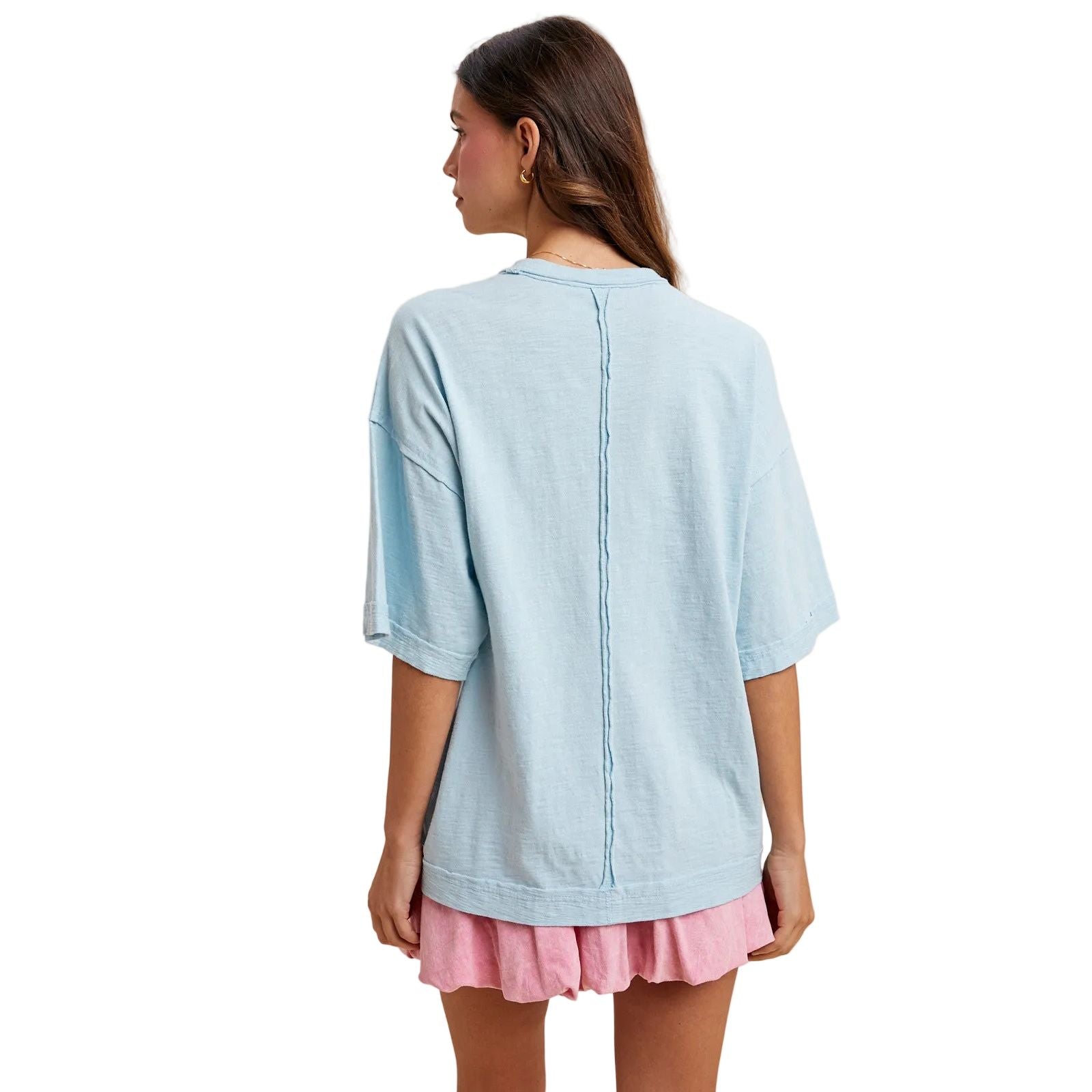 Women's Light Blue Mallard Duck Printed Oversized T-shirt AT3911J