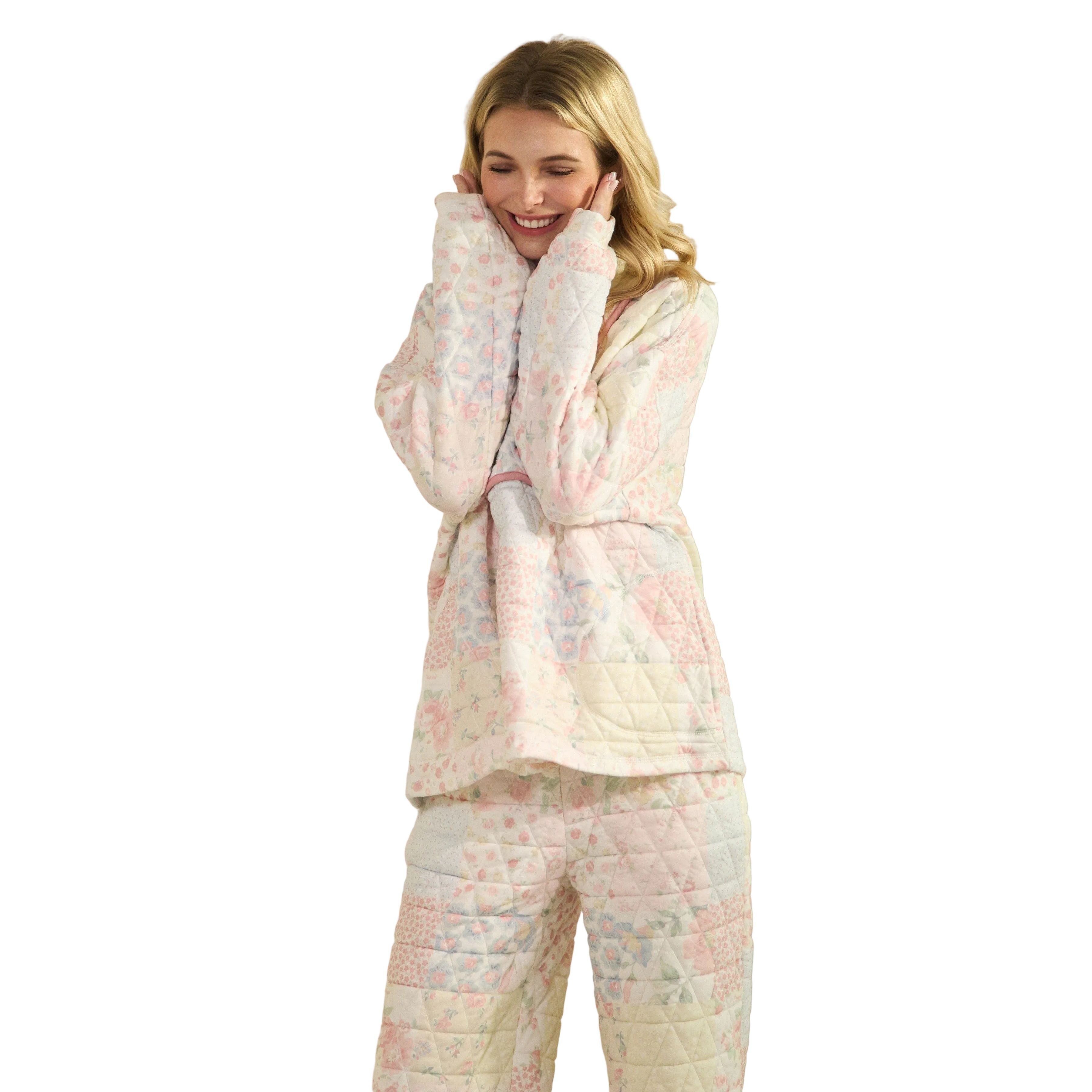 Women's Pastel Floral Textured Quarter Zip VT72523