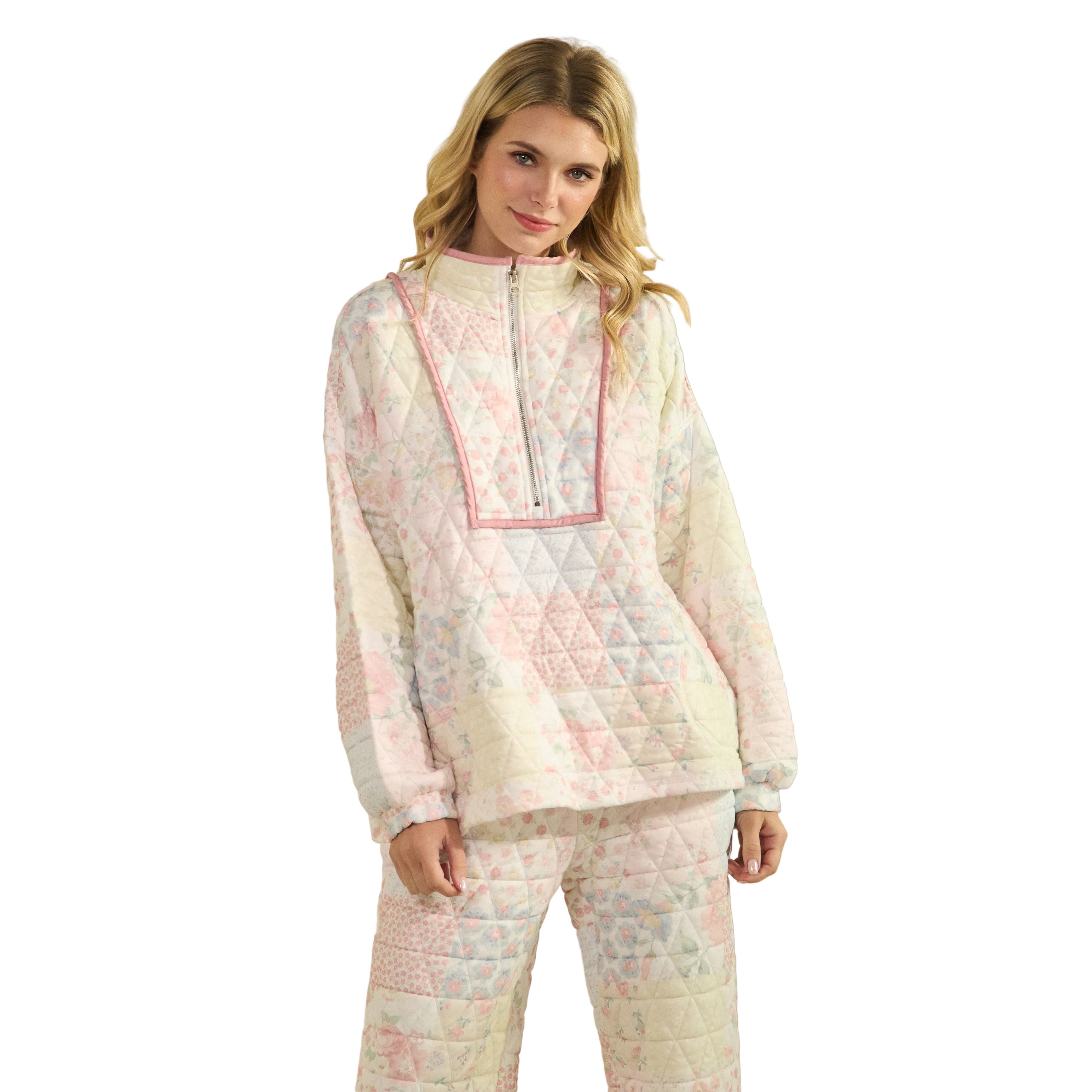 Women's Pastel Floral Textured Quarter Zip VT72523