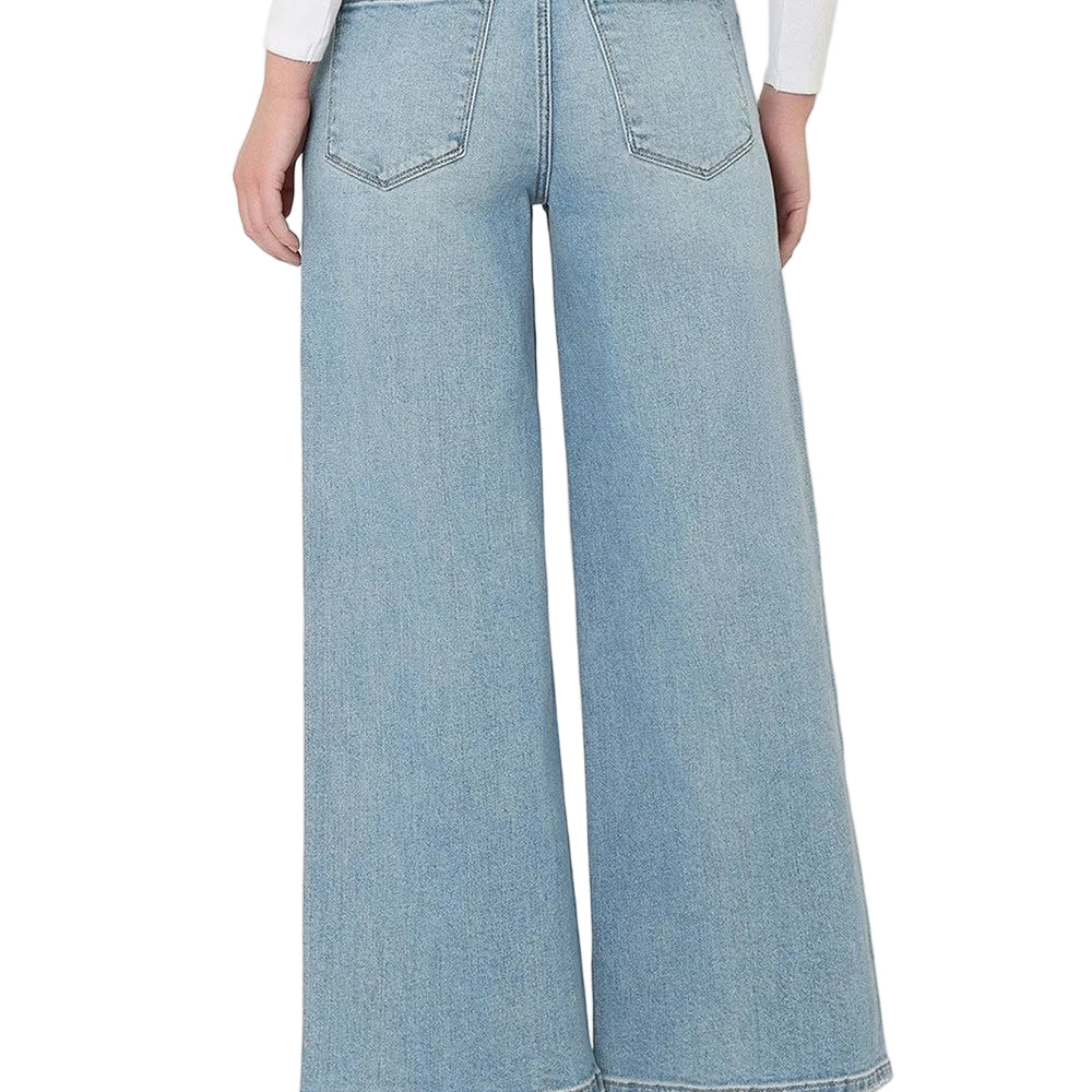 Women's Super High Rise Elastic Waistband Crop Wide Leg Jeans