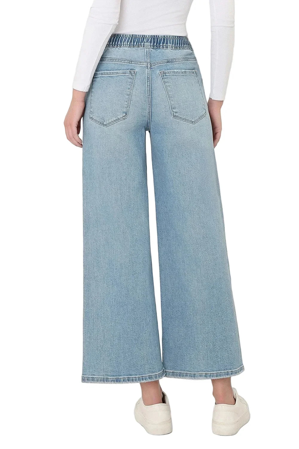 Women's Super High Rise Elastic Waistband Crop Wide Leg Jeans