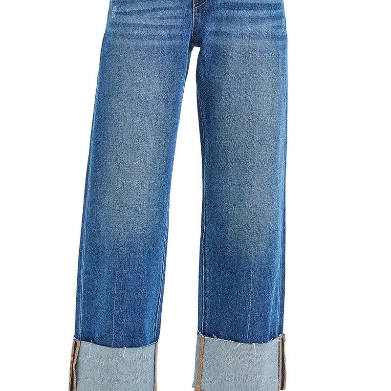 Risen Women's 4 Way Stretchy Mid Rise Cropped Straight Jeans With Cuffed Hem