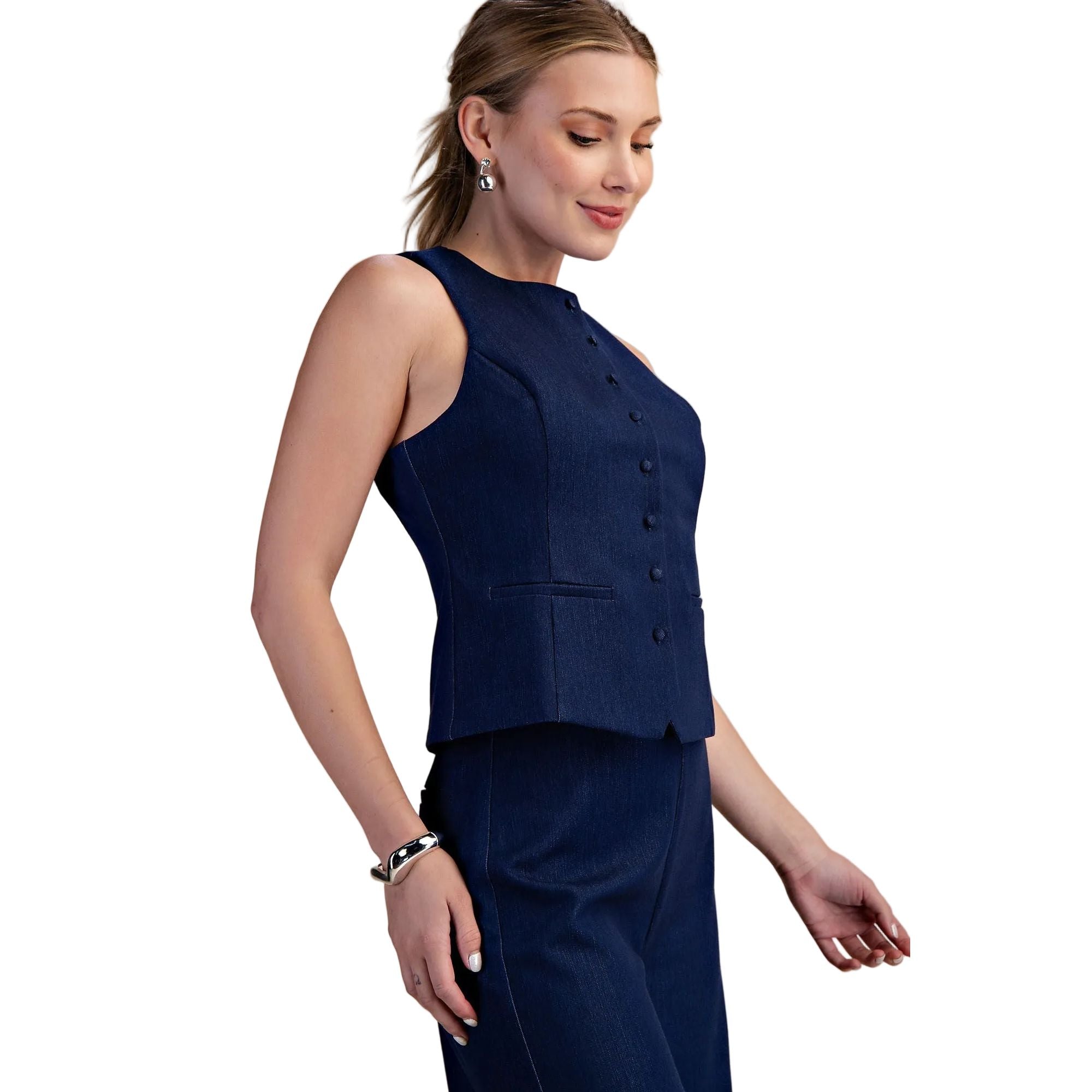 Women's Glam Indigo Round Neck Vest GT8712