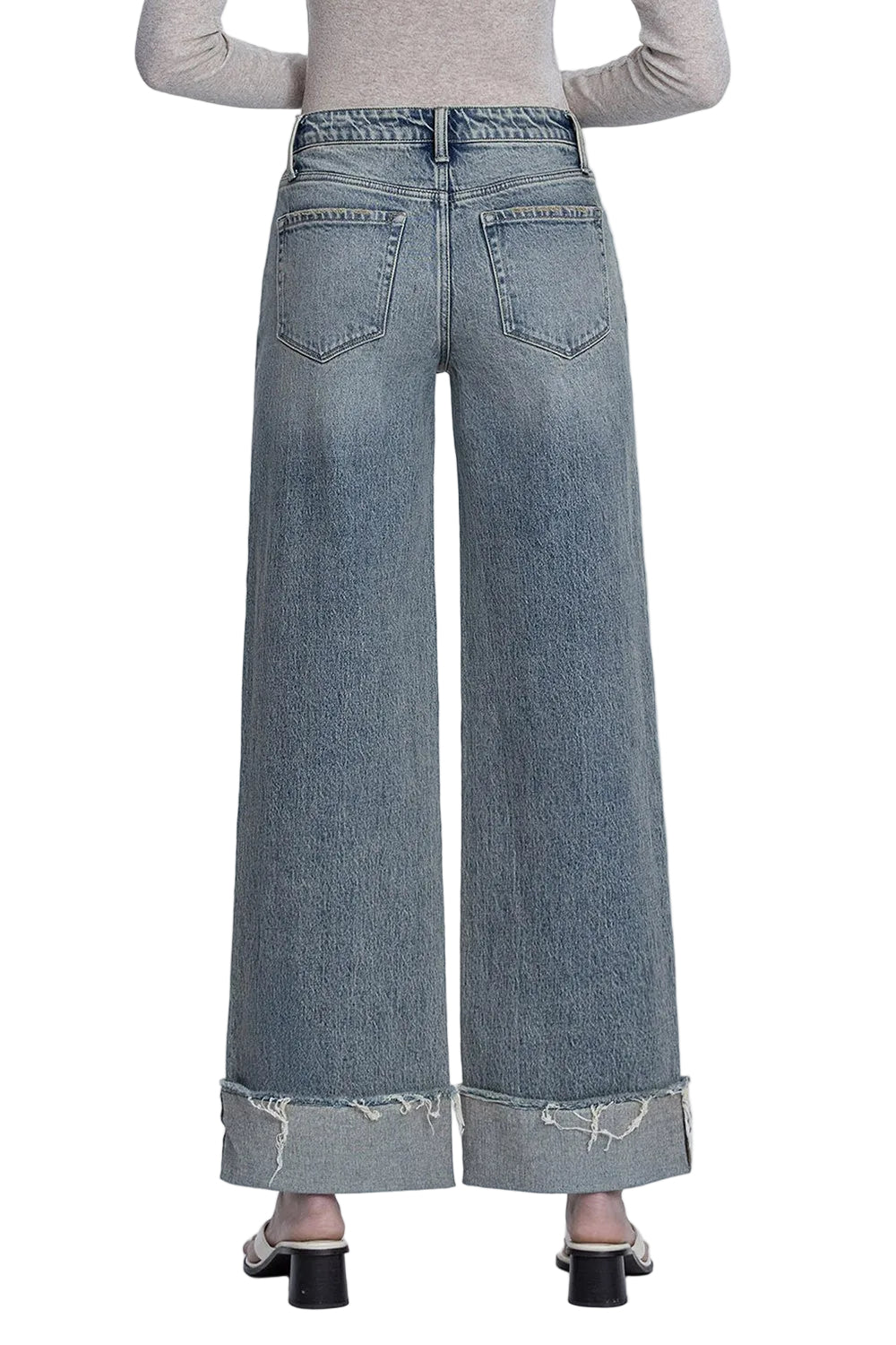 Vervet Women's High Rise Full Length Cuff Tinted Wide Leg Jeans T7326