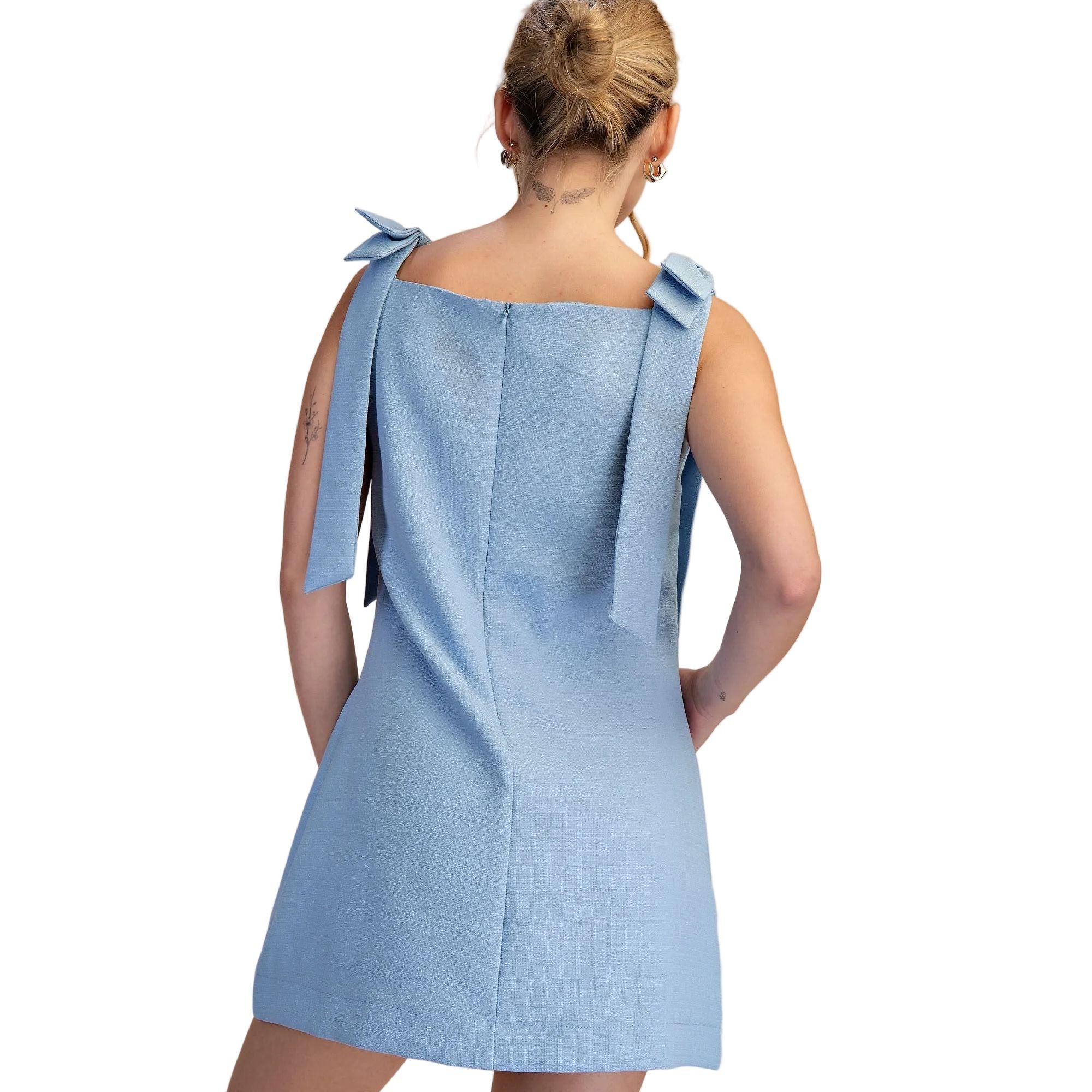 Women's Glam Straight Neckline Bow Mini Dress GD8956