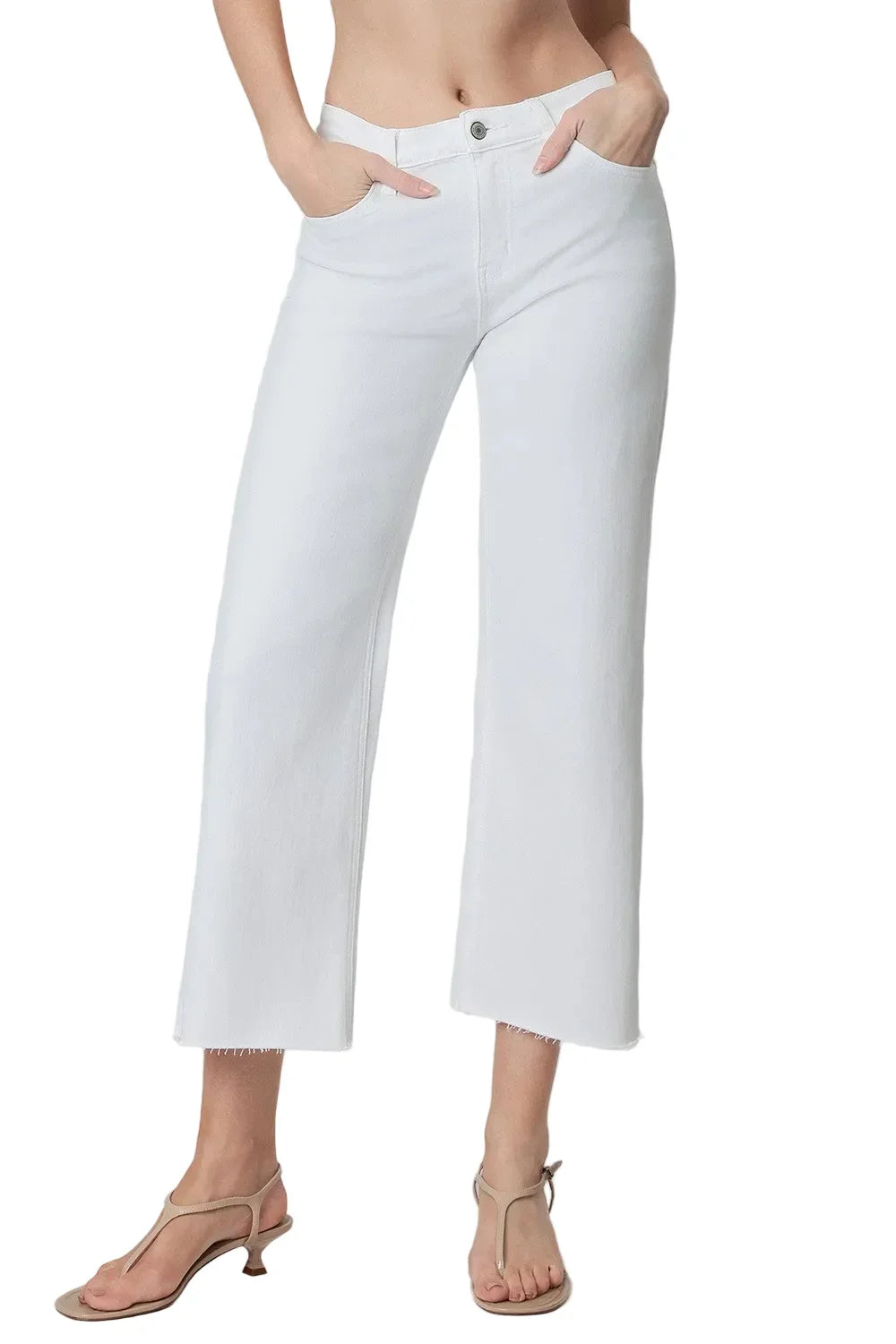 Women's Vervet Optic White High Rise Crop Wide Leg Jeans T5894WH