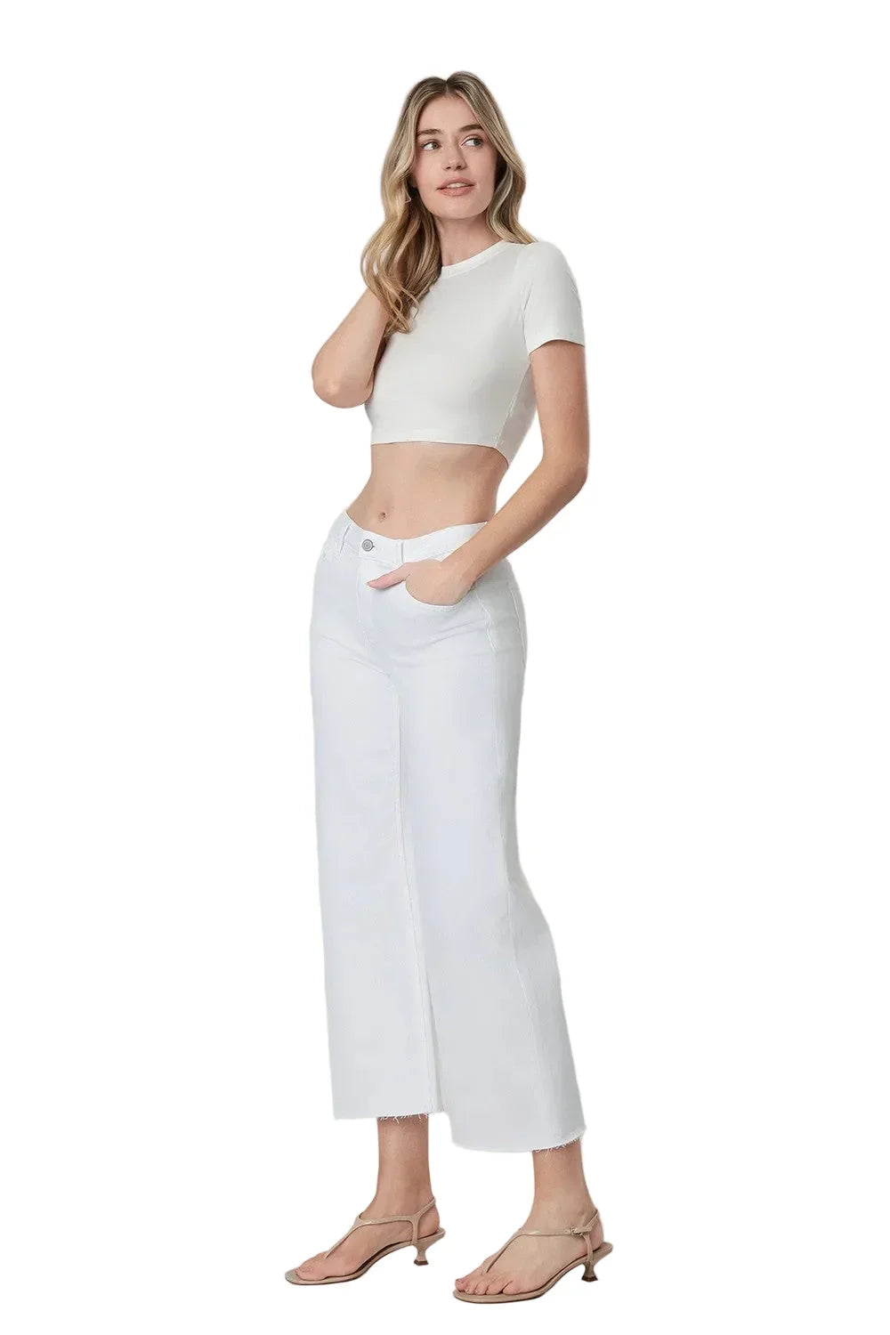Women's Vervet Optic White High Rise Crop Wide Leg Jeans T5894WH
