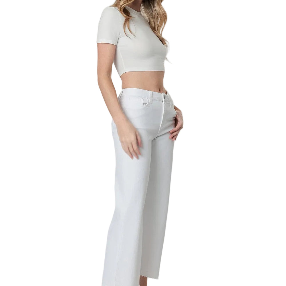 Women's Vervet Optic White High Rise Crop Wide Leg Jeans T5894WH