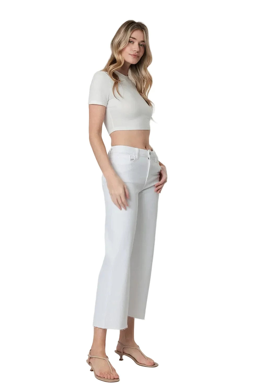 Women's Vervet Optic White High Rise Crop Wide Leg Jeans T5894WH