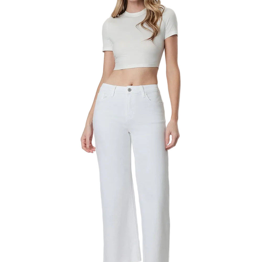 Women's Vervet Optic White High Rise Crop Wide Leg Jeans T5894WH