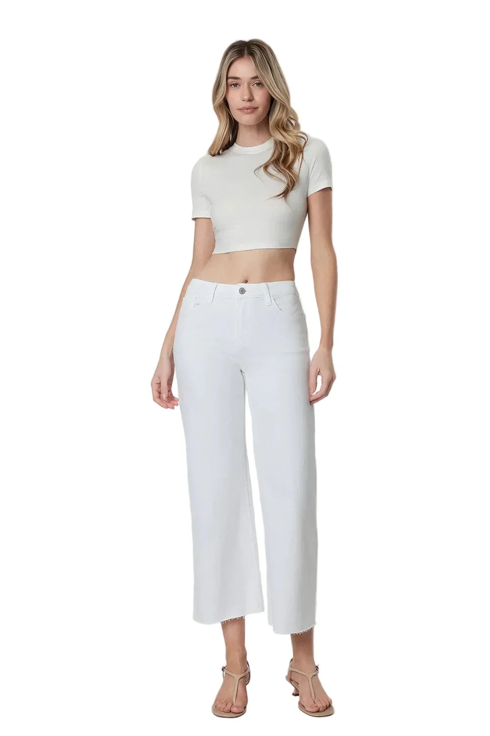 Women's Vervet Optic White High Rise Crop Wide Leg Jeans T5894WH