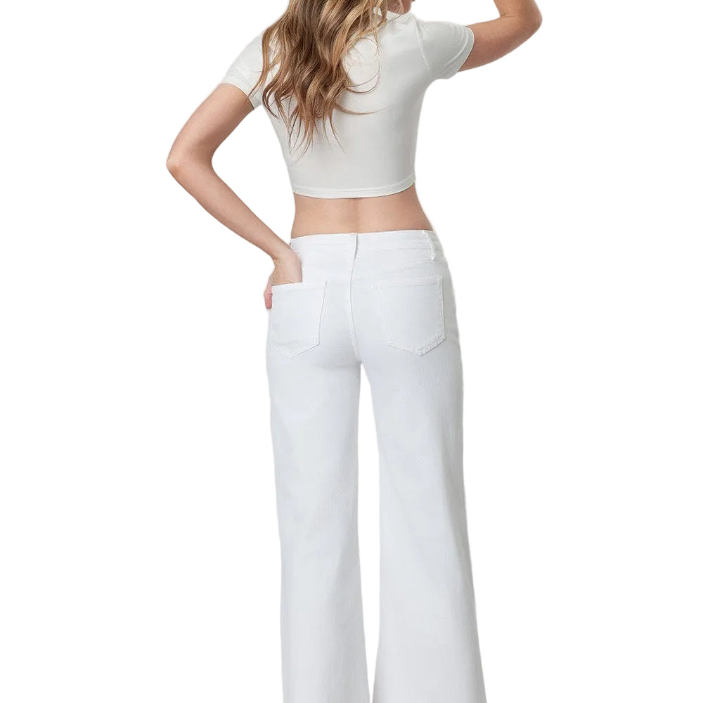 Women's Vervet Optic White High Rise Crop Wide Leg Jeans T5894WH