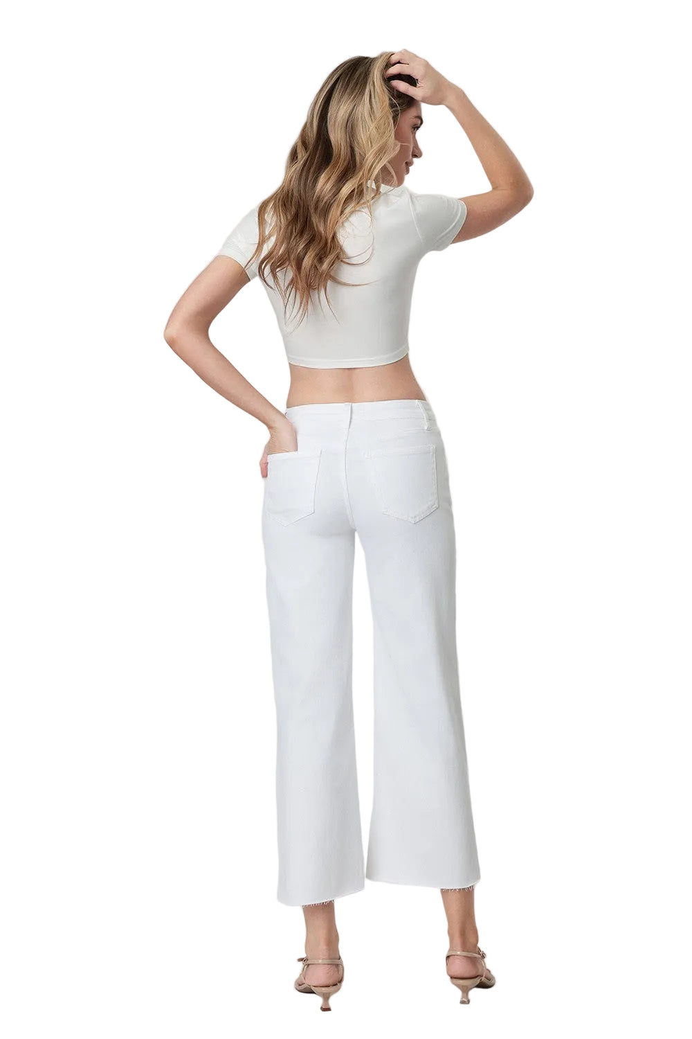 Women's Vervet Optic White High Rise Crop Wide Leg Jeans T5894WH