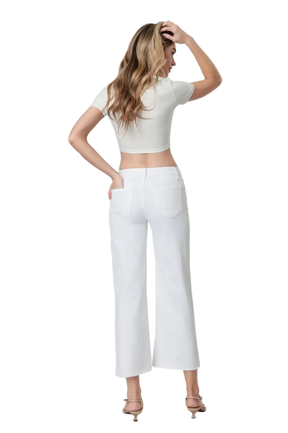 Women's Vervet Optic White High Rise Crop Wide Leg Jeans T5894WH
