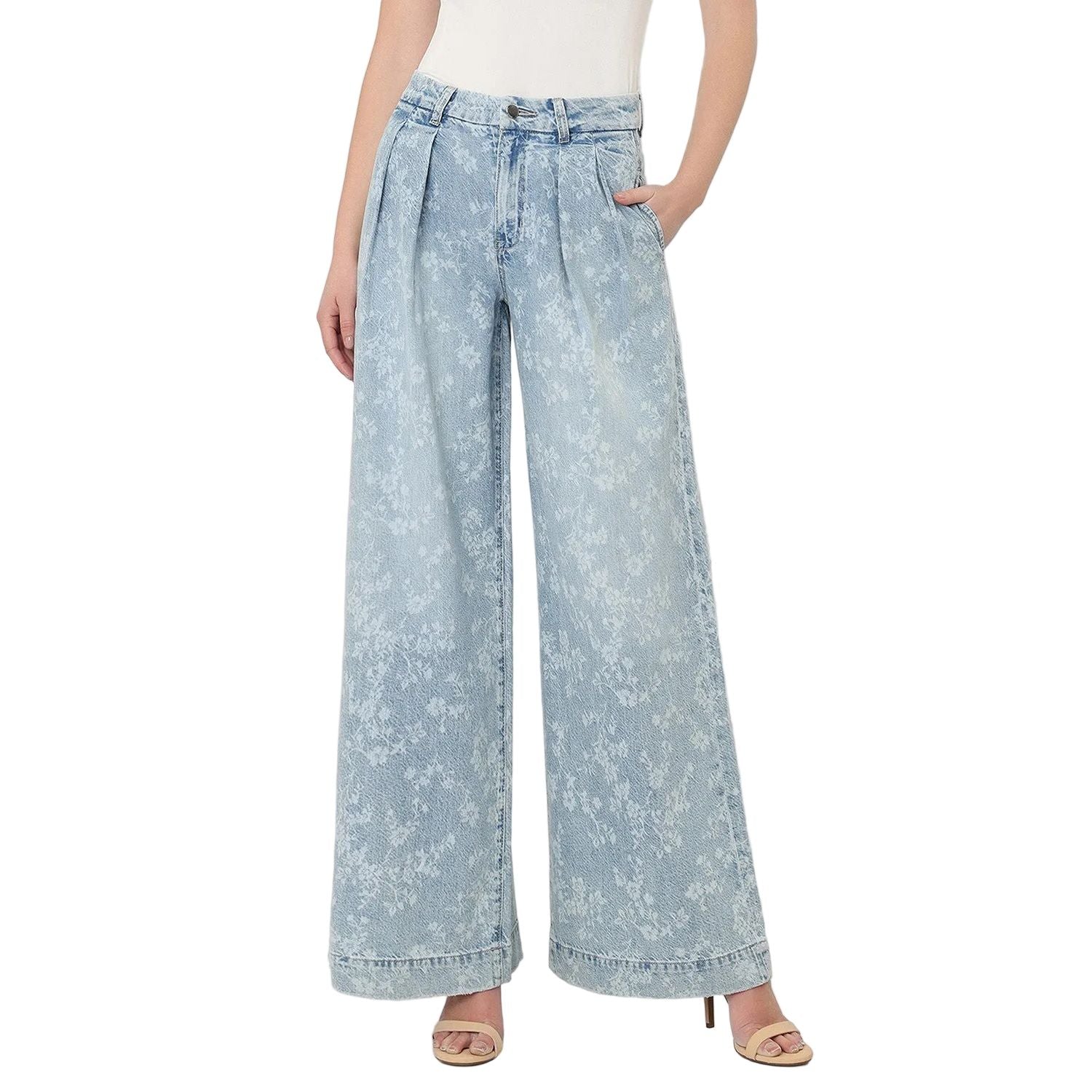 Women's Flying Monkey Super High Rise Floral Print Pleated Wide Leg Jean F9160SFP