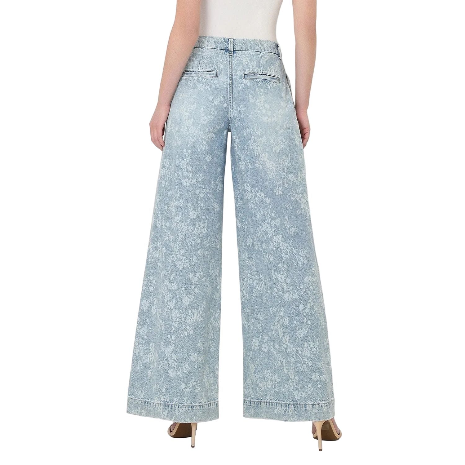 Women's Flying Monkey Super High Rise Floral Print Pleated Wide Leg Jean F9160SFP