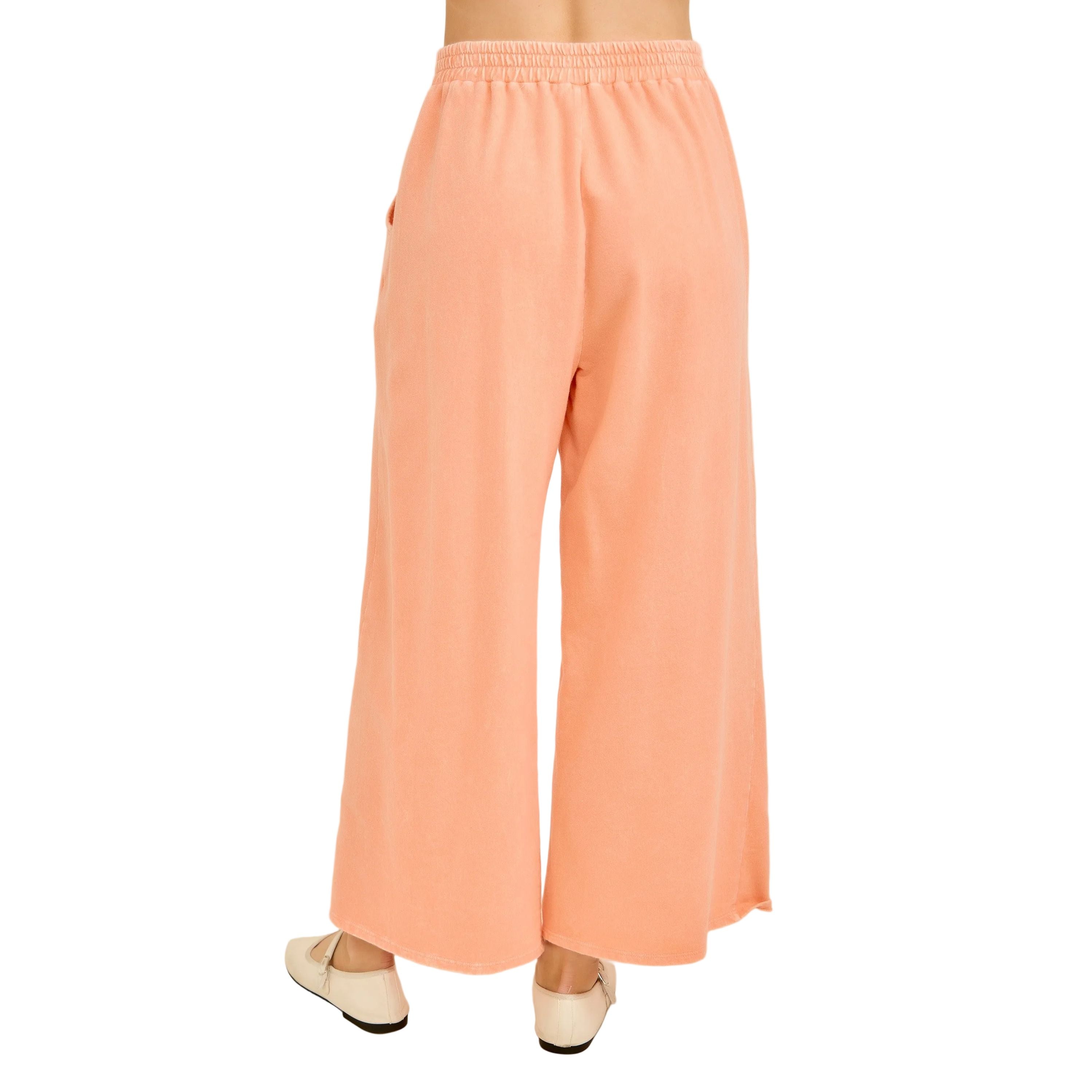 Women's Mineral Washed Cute Bow Trim Slit Pants HP7213