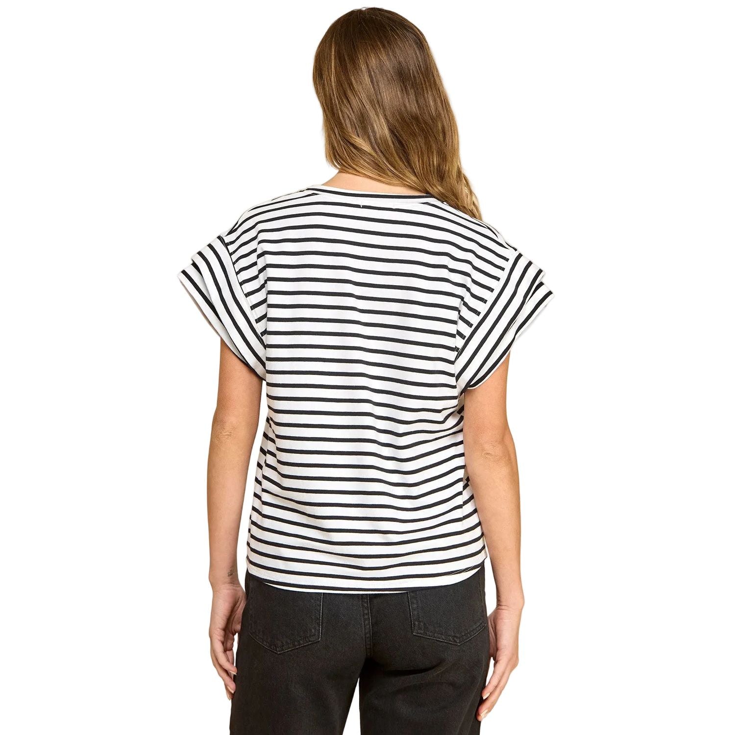 Women's Les Amis Striped Rolled Sleeve Knit Top T1827-A